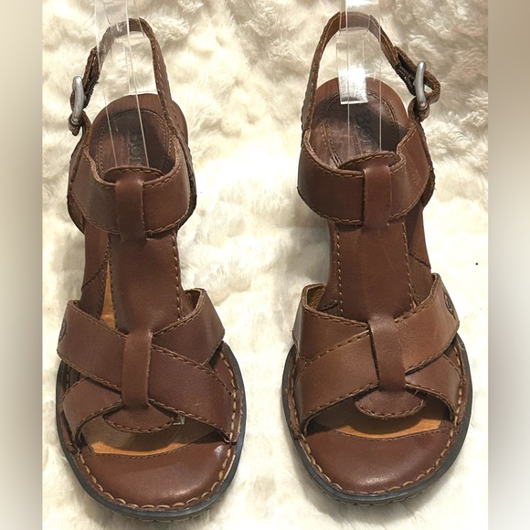 Born Chenille brown leather strappy slingback heel sandals women’s size 8M - Picture 3 of 16